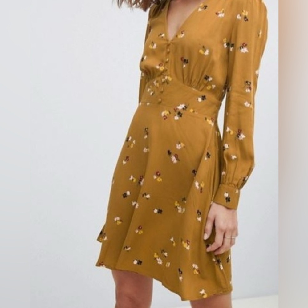 Warehouse mustard floral print dress